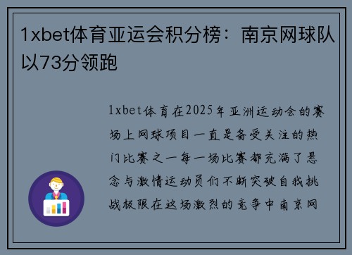 1xbet体育亚运会积分榜：南京网球队以73分领跑